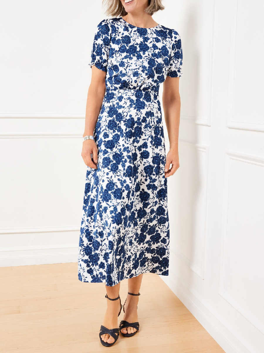 Summer Blue Floral Printed Midi Dress