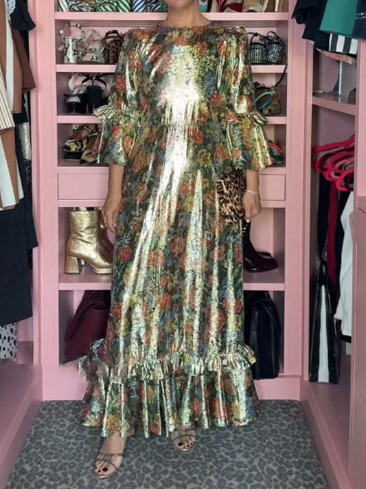 Flouced Hot Stamping Maxi Dress