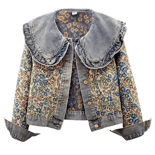 Peter Pan Collar Jacquard Denim Jacket