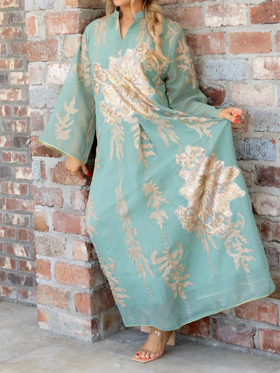 Elegant Chiffon Fabric V Neck Maxi Dress