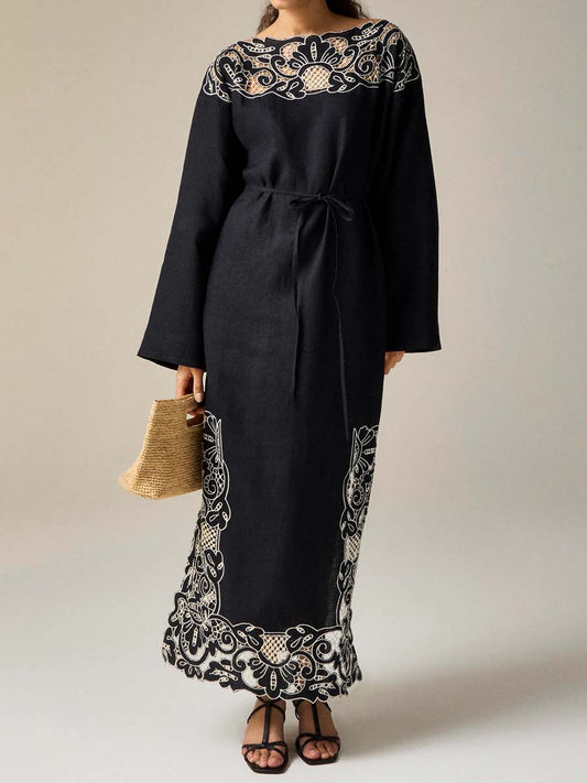 Lace Patchwork Drawstring Waist Maxi Dress