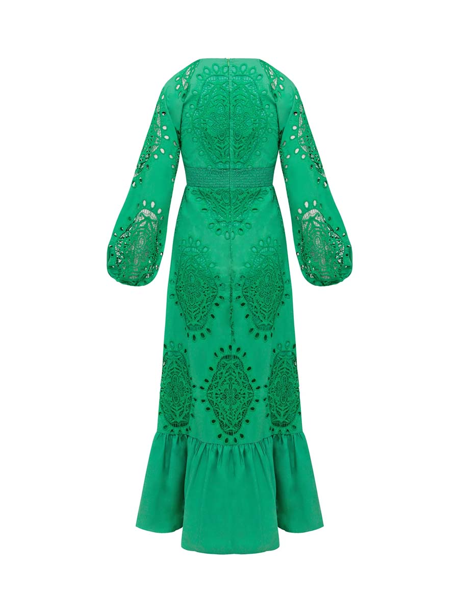 Elegant Deep V Neck Long Sleeve Dress