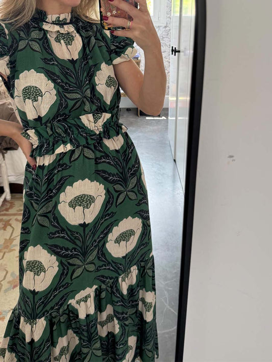 Printed Ruffled Short Sleeve Dress