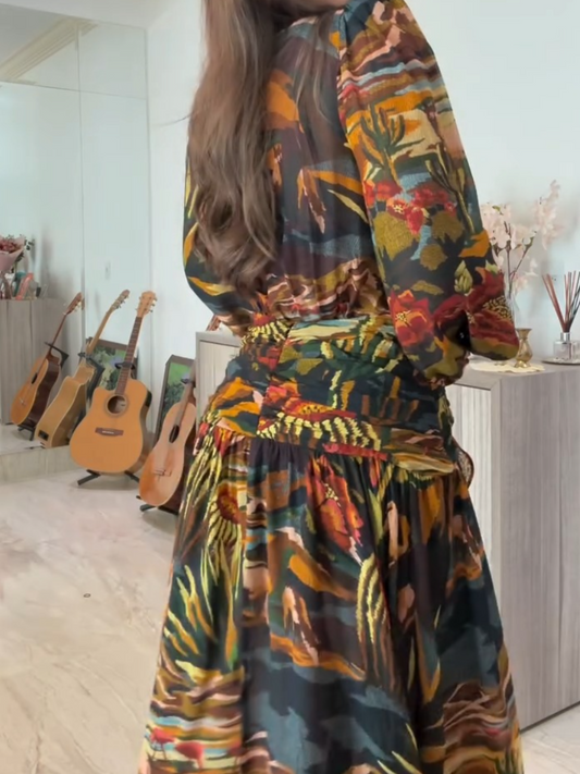 Summer Elegant Floral Print Long Sleeve Maxi Dress