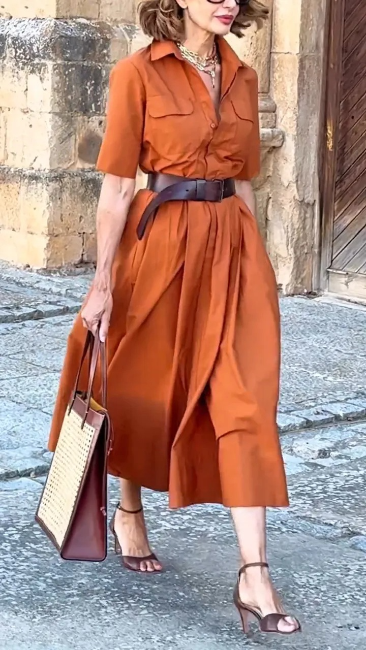 CAMEL POPLIN SHIRT DRESS FALL EDITION