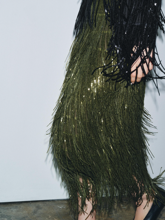 FRINGED SEQUIN SKIRT