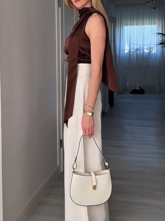 Premium Red Whine Silk Texture Scarf Top