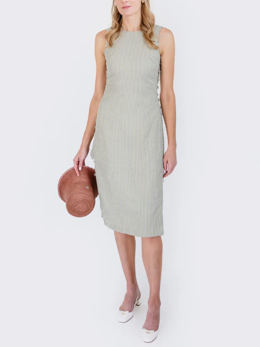 Chic Side-Breasted Striped Sheath Dress