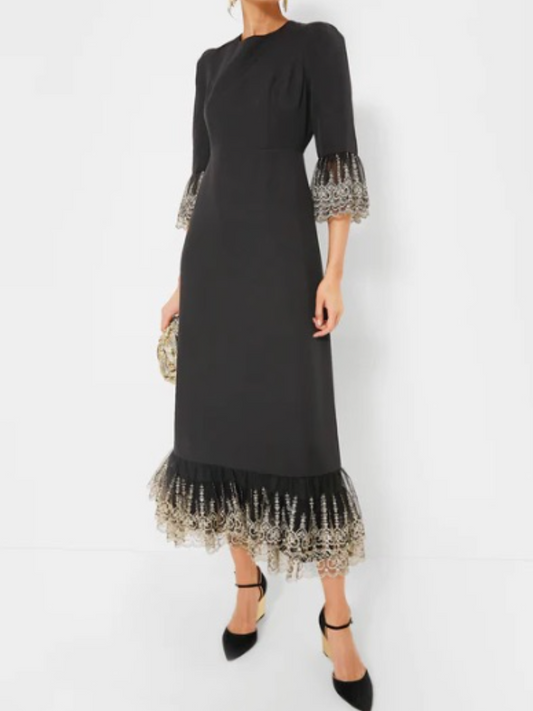 Black Maxi Dress With Embroidered Lace