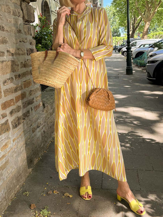 Elegant Printed Split Neck Dress