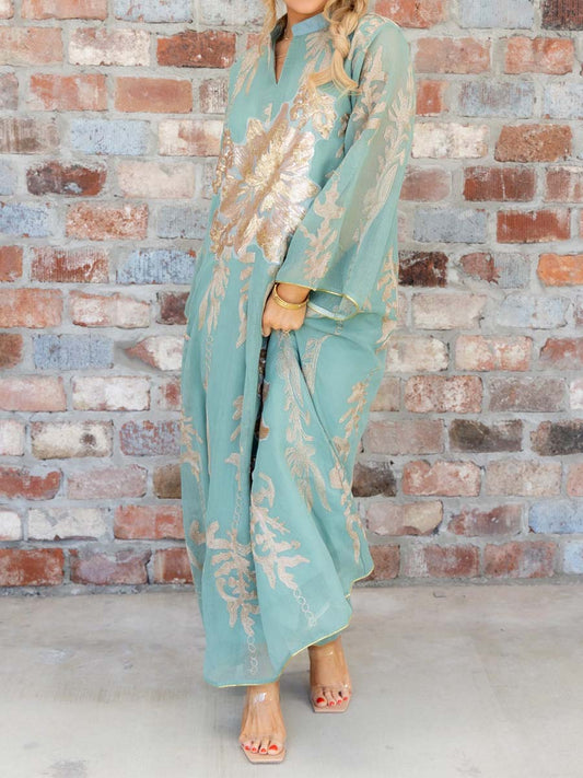 Elegant Chiffon Fabric V Neck Maxi Dress