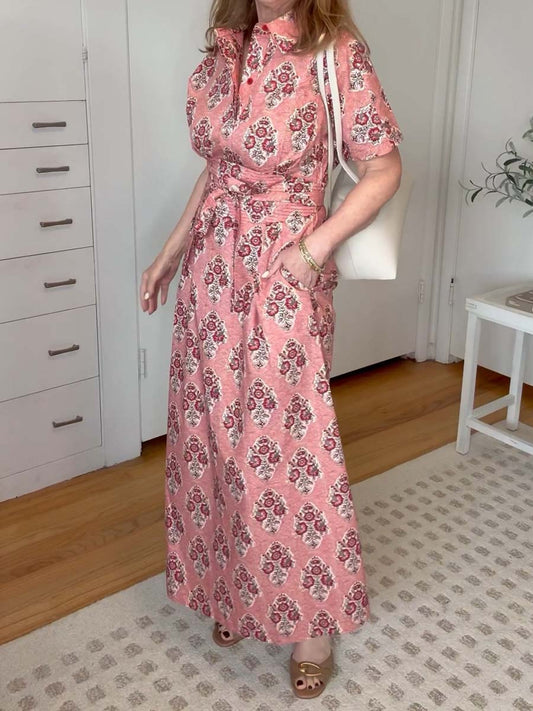 Printed Short Dolman Sleeve Belted Dress