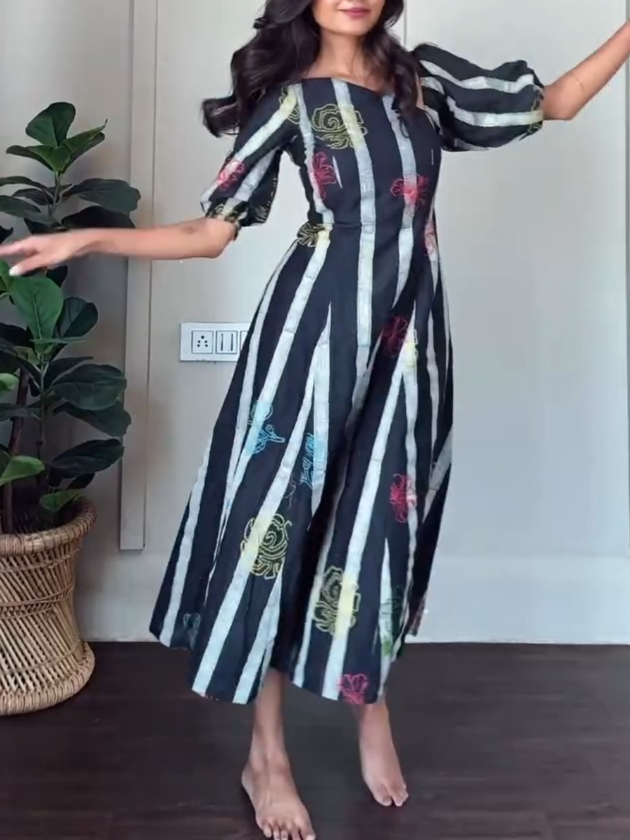 High Quality Vertical Stripe Printed Maxi Dress