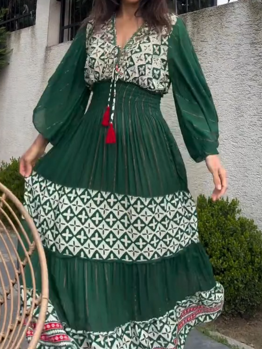Spring Green And White Floral Dress