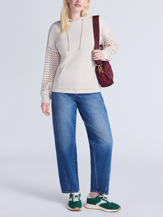 Women's Hoodie With Crochet Long Sleeves