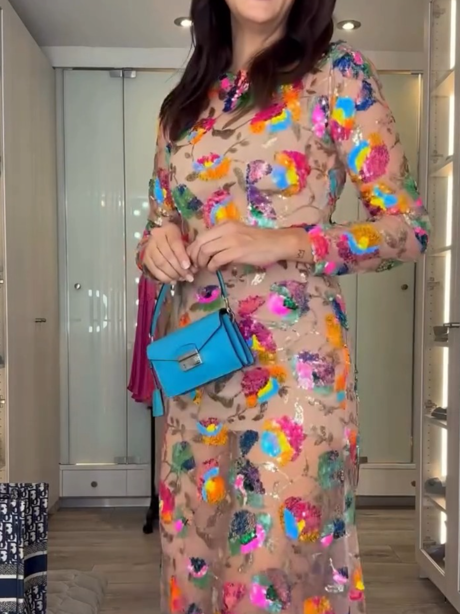Multicoloured Floral Sheer Sequin Dress