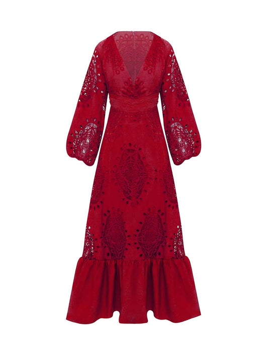 Elegant Deep V Neck Long Sleeve Dress