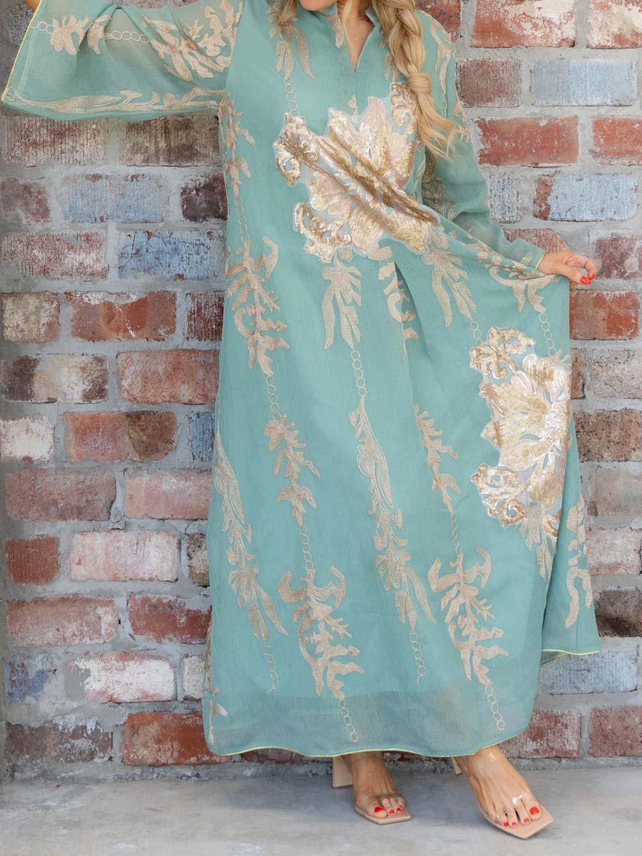 Elegant Chiffon Fabric V Neck Maxi Dress