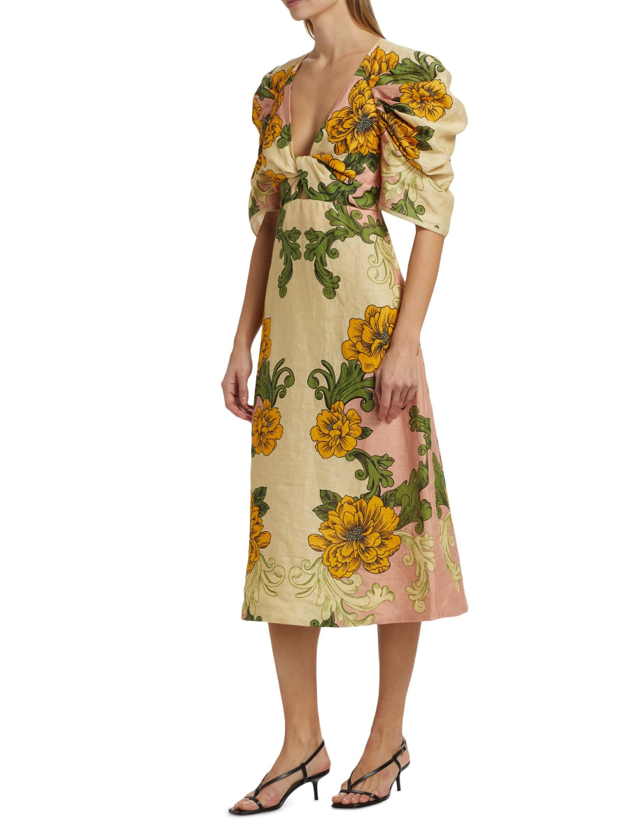 Floral Linen Midi Skirt