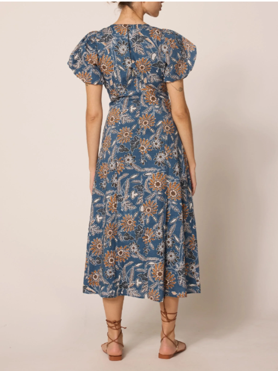 Spring Garden Series Flower Print Midi Dress