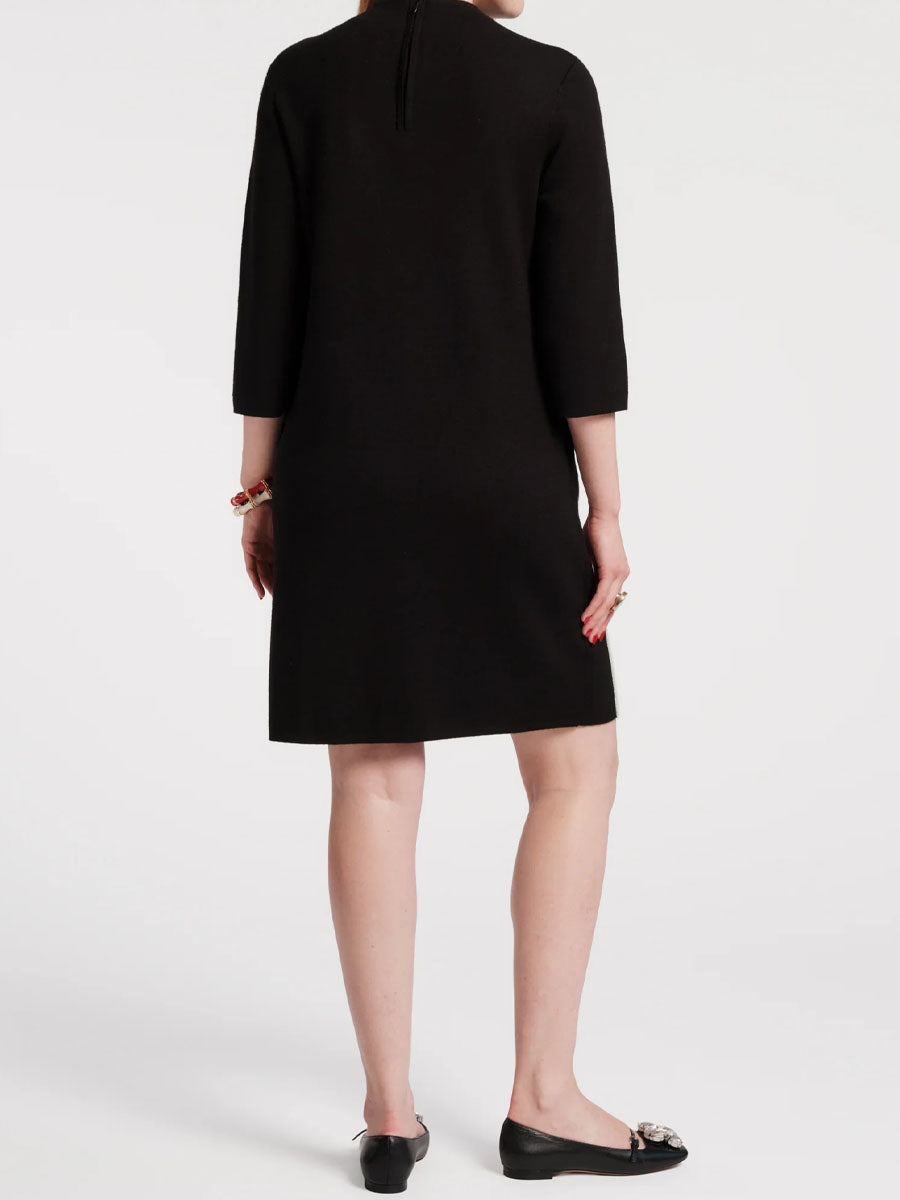 3/4 Sleeve Embroidered Poppy Wool Blend Mini Dress