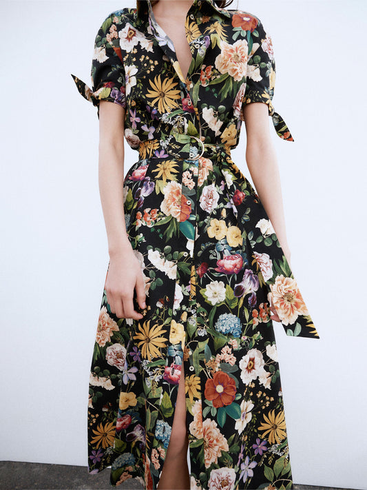 Elegant Floral Print Short Sleeve Dress