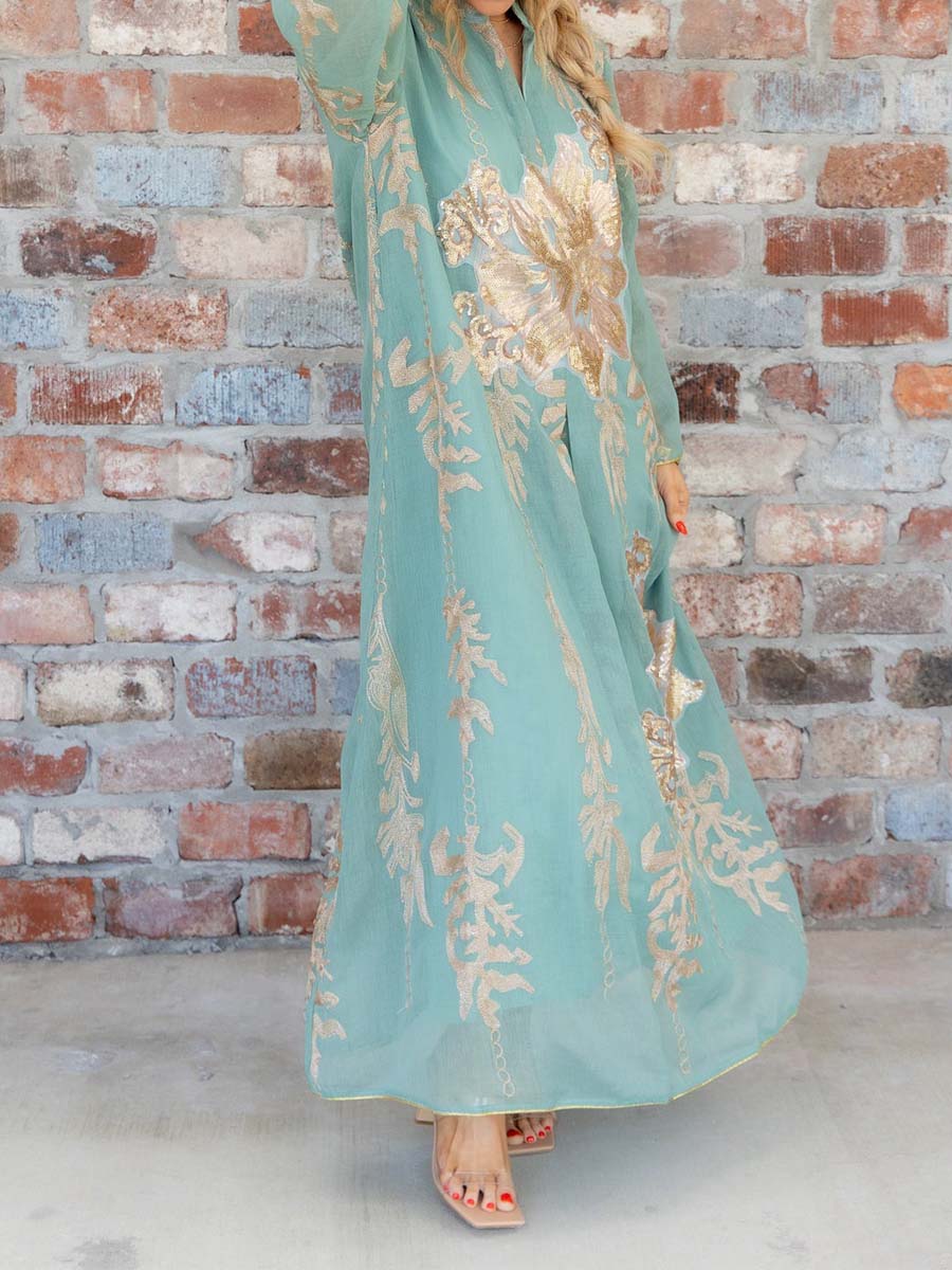 Elegant Chiffon Fabric V Neck Maxi Dress