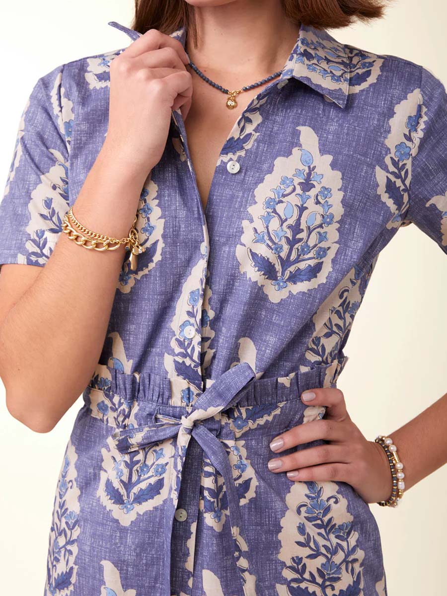 Printed Drawstring Waist Ruffled Dress