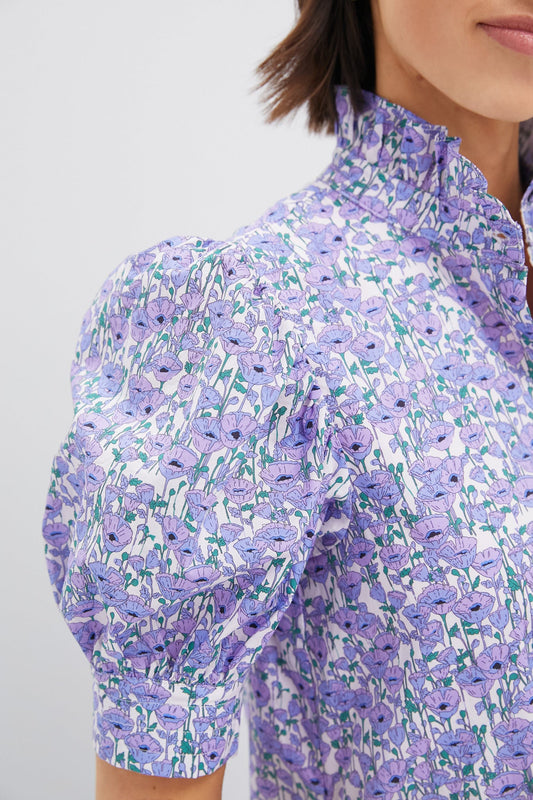 Purple Poppies Ruffle Collar Louisa Maxi Dress