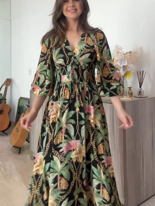 Summer Lily Print Maxi Dress