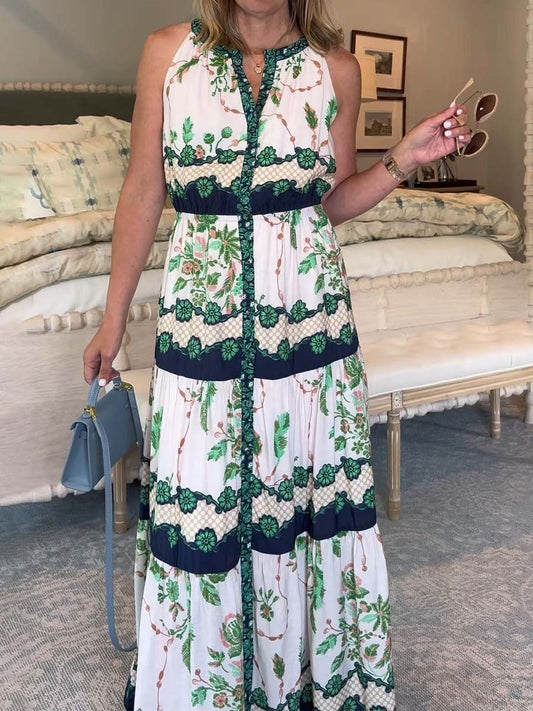 Floral Print Button-front Sleeveless Maxi Dress
