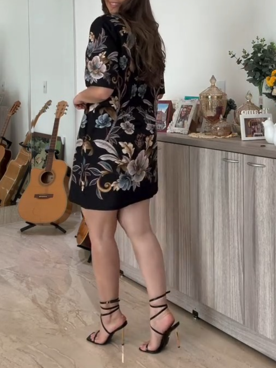Summer Black Floral Printed Mini Dress