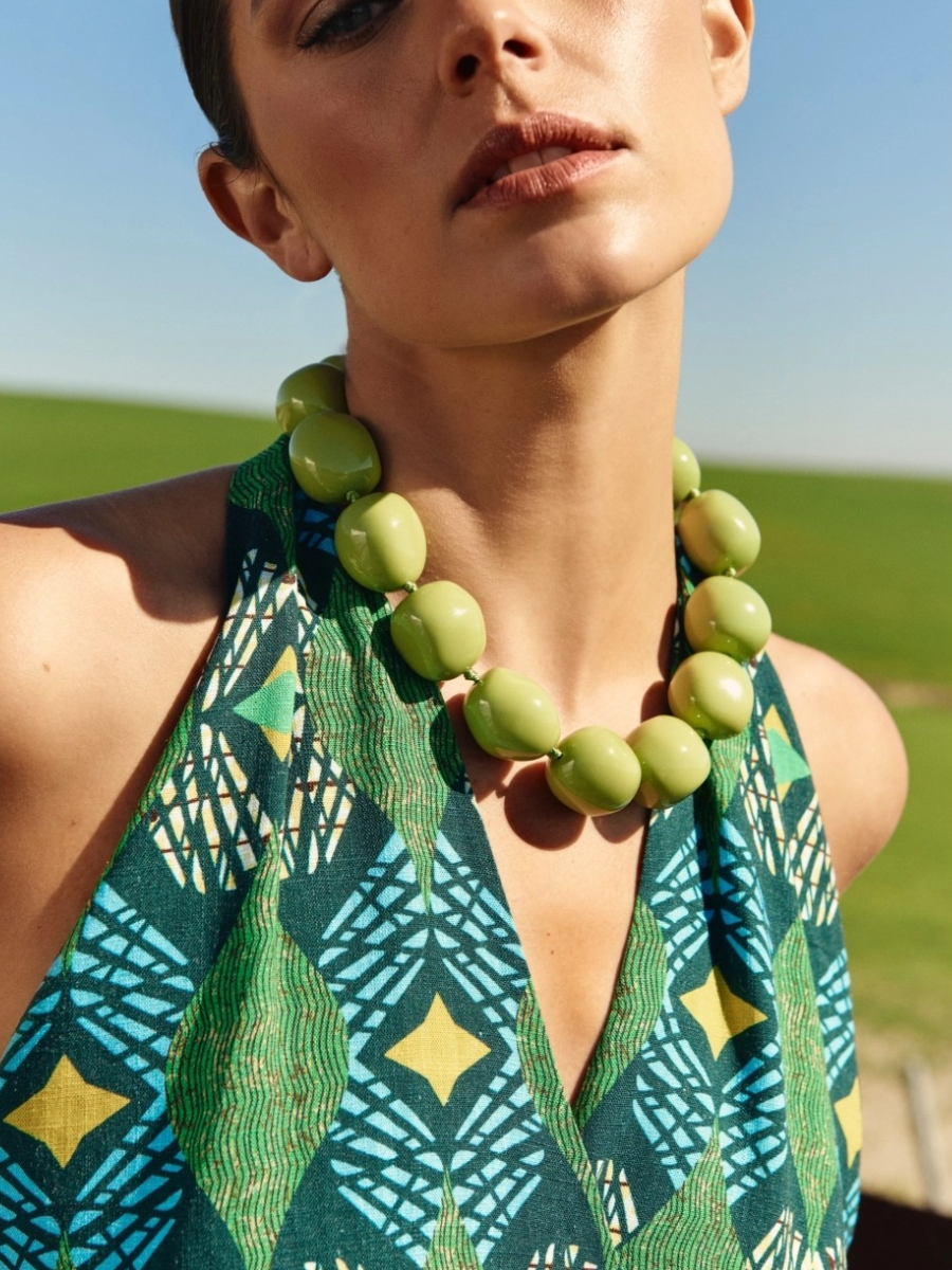 GREEN AND TURQUOISE GEOMETRIC FLARED SET