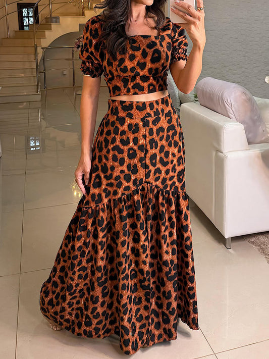 Square Collar Printed Two Pieces Dress