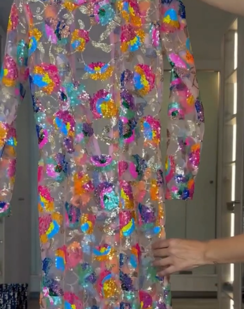 Multicoloured Floral Sheer Sequin Dress