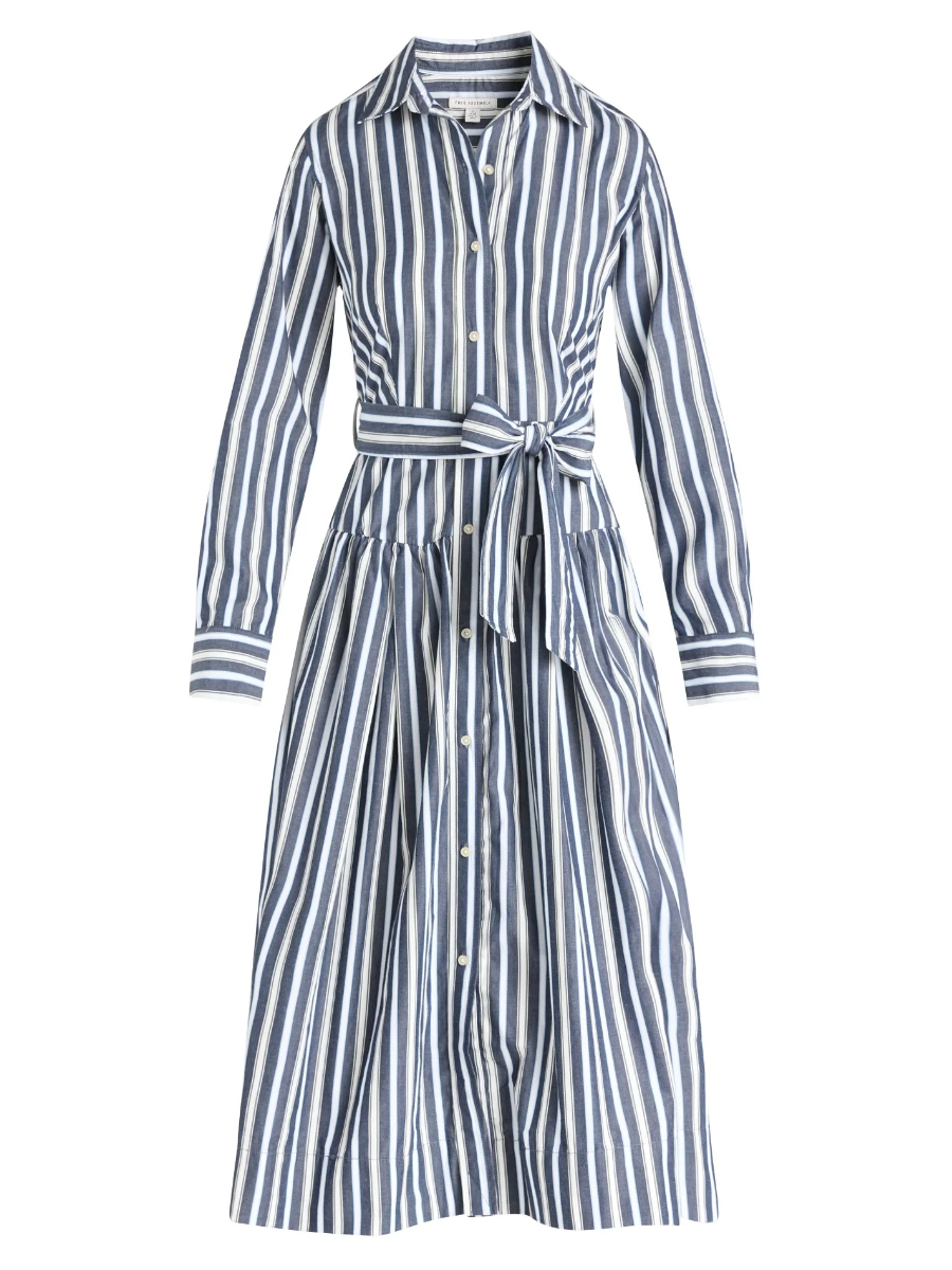 Women's Belted Cotton Maxi Shirtdress With Long Sleeves
