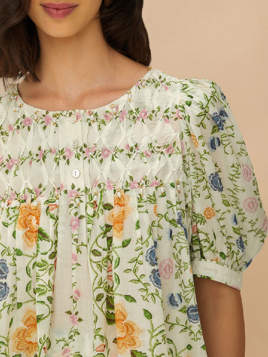 Summer Floral Embroidered Suit