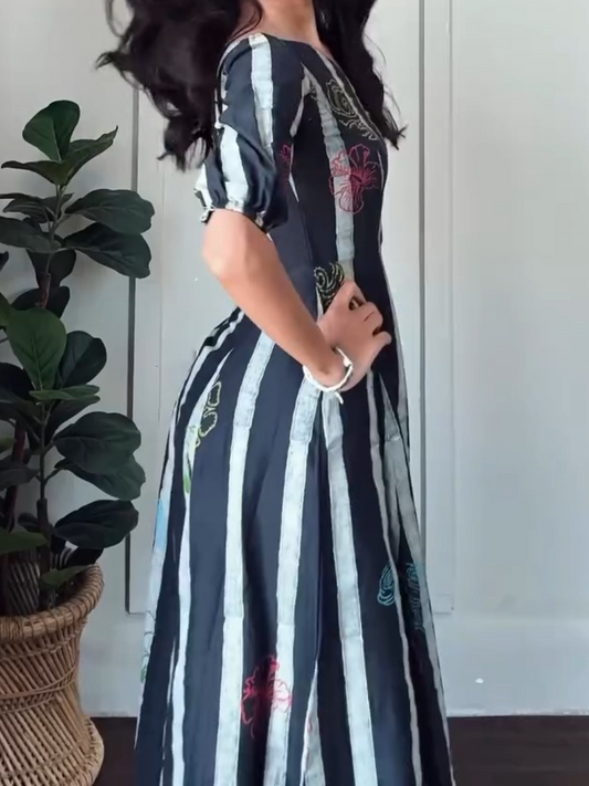 High Quality Vertical Stripe Printed Maxi Dress