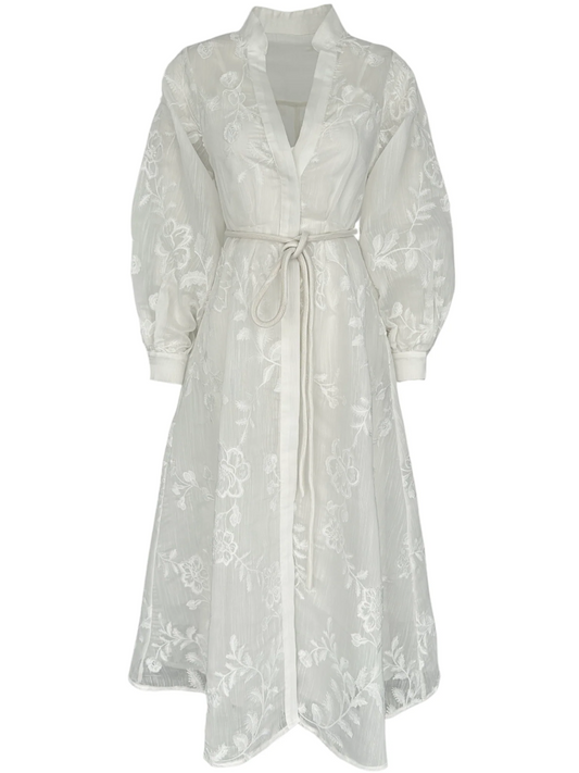 3D FLOWER DETAILED DRESS POWDER