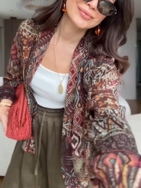 Summer Sun Protection Brown Ethnic Pattern Jacket