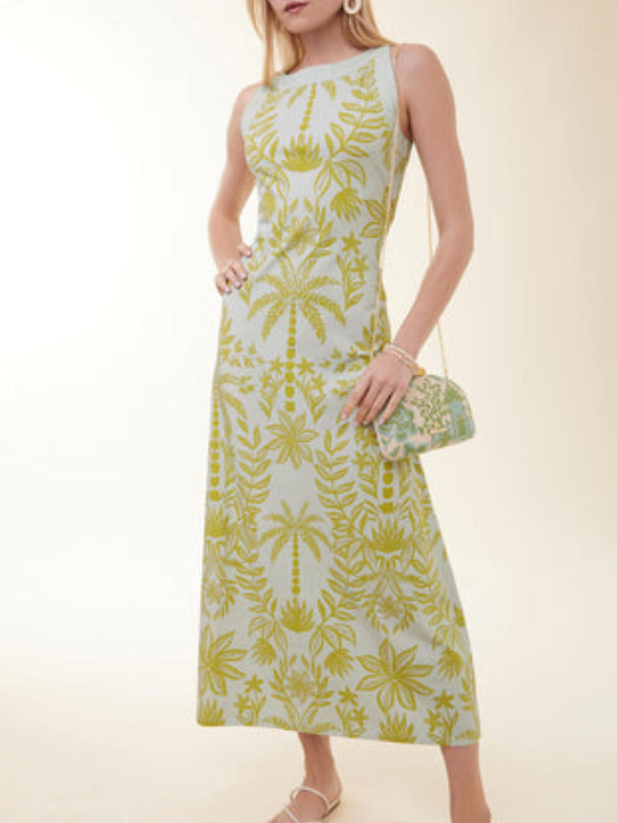 Madolyn Midi Dress Enclave Palm Floral Seafoam