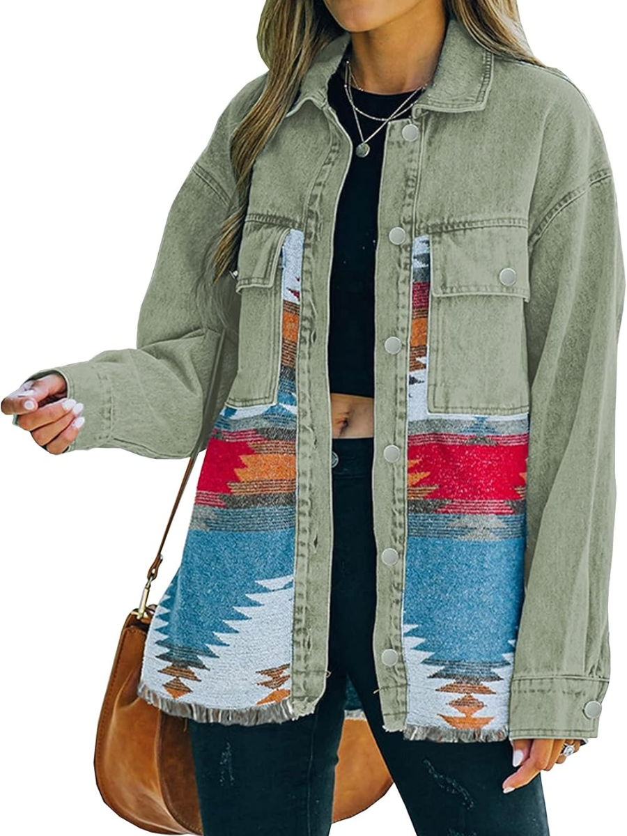 Women's Lapel Long Sleeve Vintage Button Down Denim Jacket