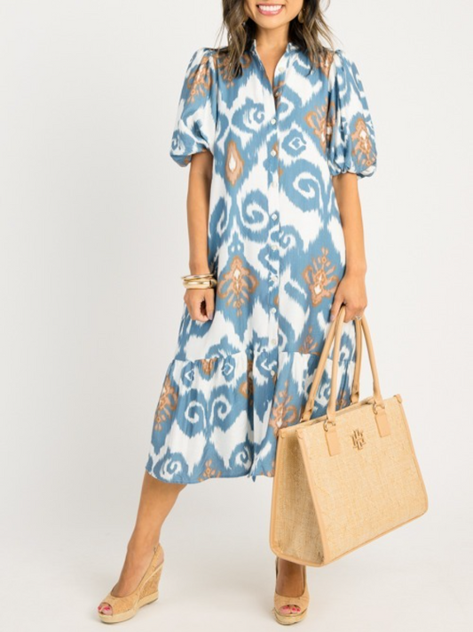 Belt Button Midi Dress