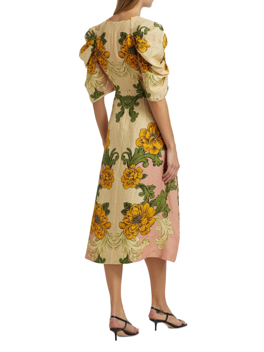 Floral Linen Midi Skirt
