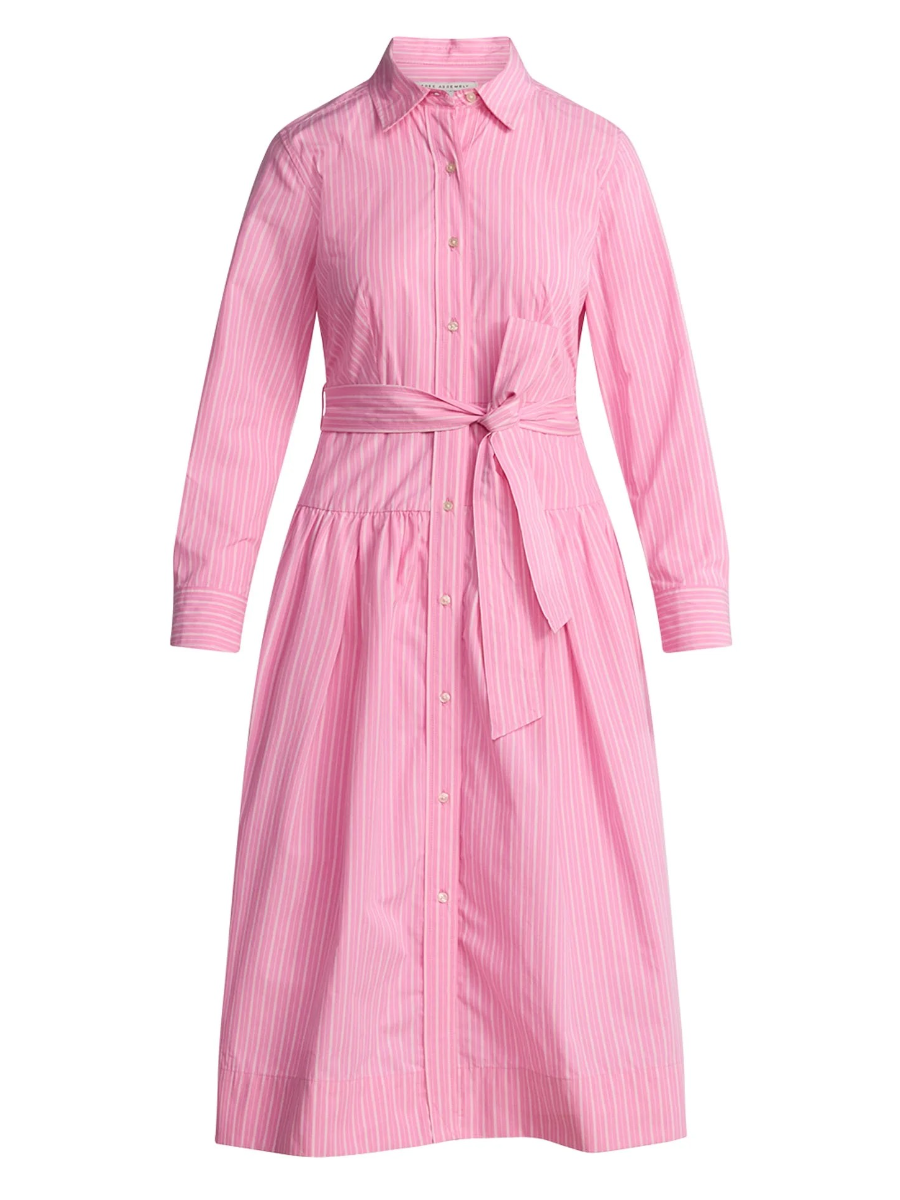Women's Belted Cotton Maxi Shirtdress With Long Sleeves