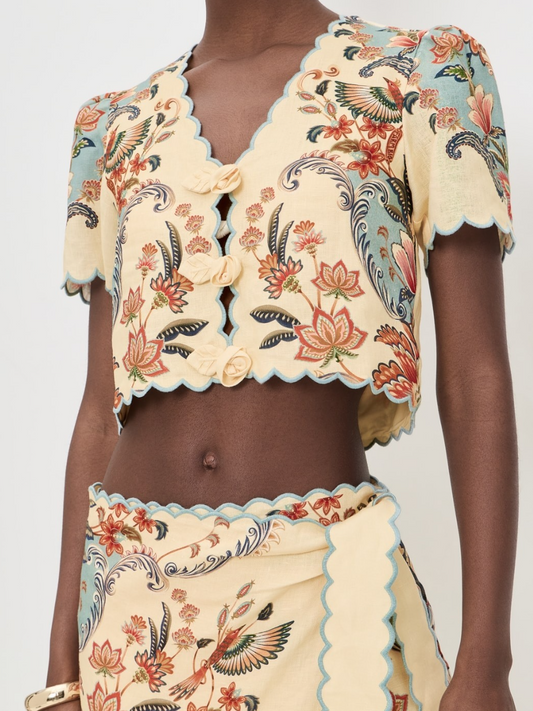 Beauty Butter Floral Detailed Top And Midi Skirt Suit