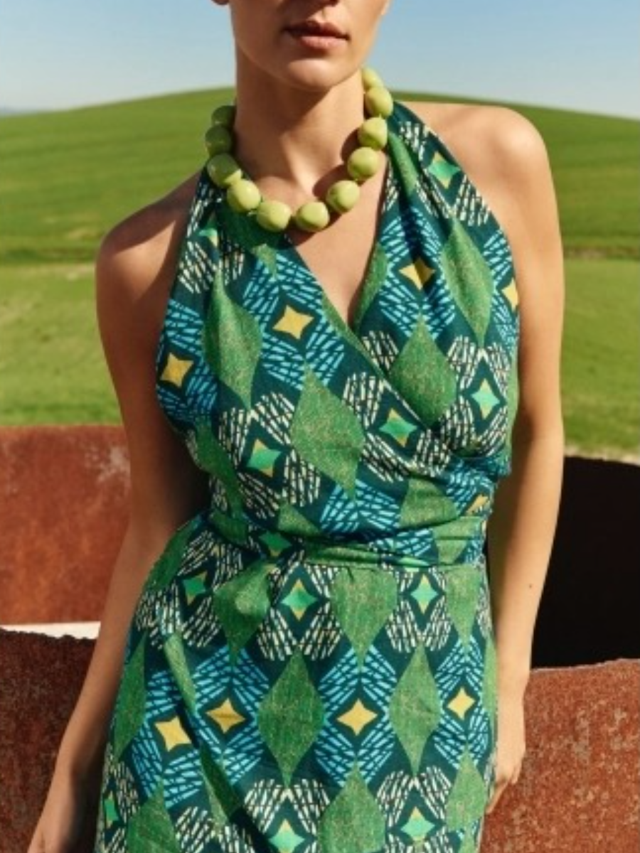 GREEN AND TURQUOISE GEOMETRIC FLARED SET