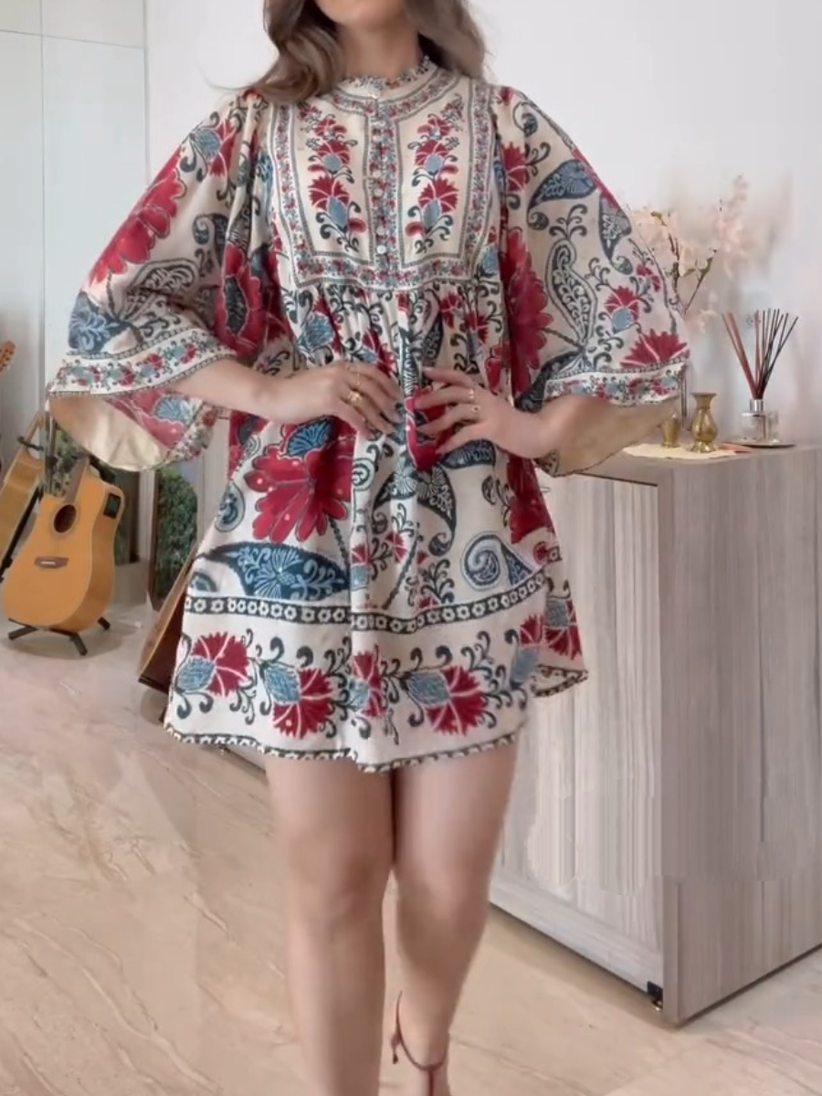 Red Floral Printed Mini Dress
