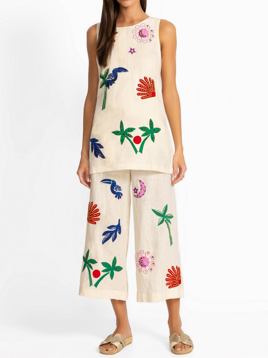 Seaside Series Printed Wide Leg Pant Suit