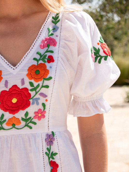 Embroidered Folk Flowers Laura Dress